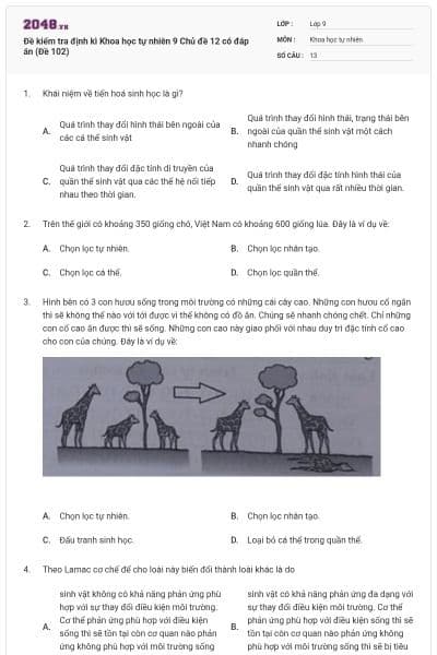 Đề kiểm tra định kì Khoa học tự nhiên 9 Chủ đề 12 có đáp án (Đề 102)