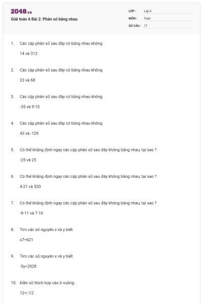 Giải toán 6 Bài 2: Phân số bằng nhau