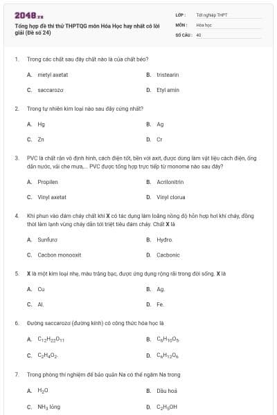 Tổng hợp đề thi thử THPTQG môn Hóa Học hay nhất có lời giải (Đề số 24)