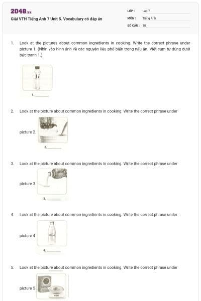 Giải VTH Tiếng Anh 7 Unit 5. Vocabulary có đáp án