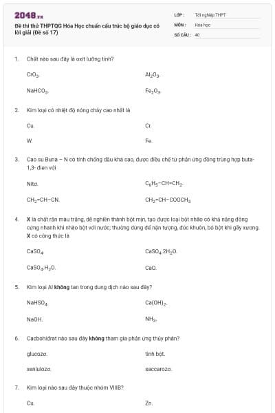 Đề thi thử THPTQG Hóa Học chuẩn cấu trúc bộ giáo dục có lời giải (Đề số 17)