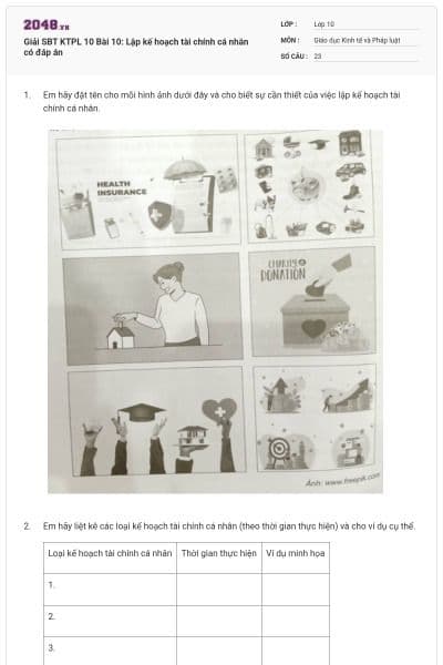 Giải SBT KTPL 10 Bài 10: Lập kế hoạch tài chính cá nhân có đáp án