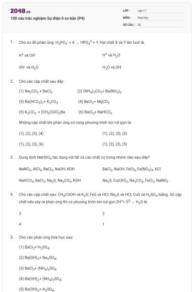 100 câu trắc nghiệm Sự điện li cơ bản (P4)