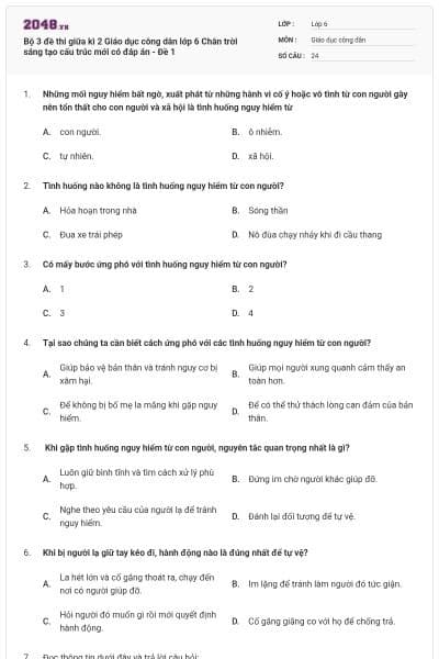 Bộ 3 đề thi giữa kì 2 Giáo dục công dân lớp 6 Chân trời sáng tạo cấu trúc mới có đáp án - Đề 1