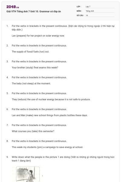Giải VTH Tiếng Anh 7 Unit 10. Grammar có đáp án