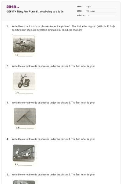 Giải VTH Tiếng Anh 7 Unit 11. Vocabulary có đáp án