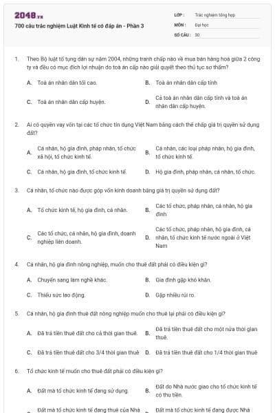 700 câu trắc nghiệm Luật Kinh tế có đáp án - Phần 3