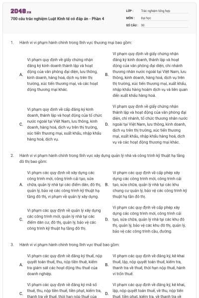 700 câu trắc nghiệm Luật Kinh tế có đáp án - Phần 4