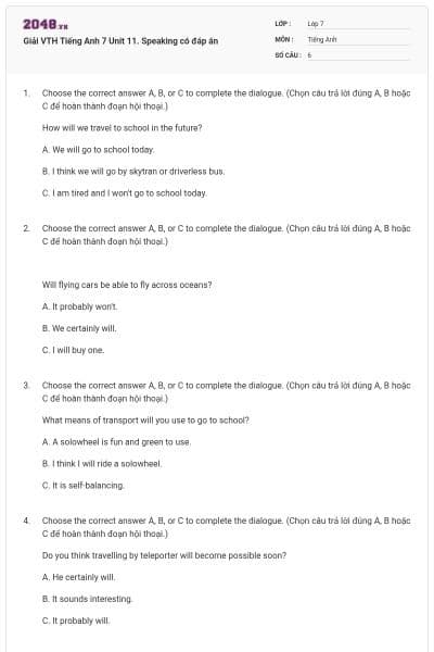 Giải VTH Tiếng Anh 7 Unit 11. Speaking có đáp án