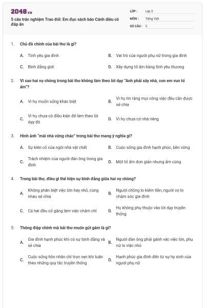 5 câu trắc nghiệm Trao đổi: Em đọc sách báo Cánh diều có đáp án