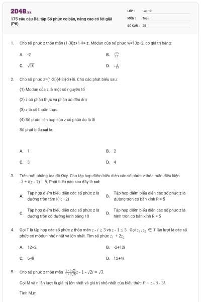 175 câu câu  Bài tập Số phức cơ bản, nâng cao có lời giải (P6)