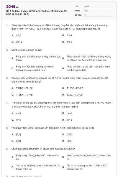 Bộ  4 Đề kiểm tra học kì 2 Chuyên đề toán 11: Kiểm tra 45 phút có đáp án (Đề 1)