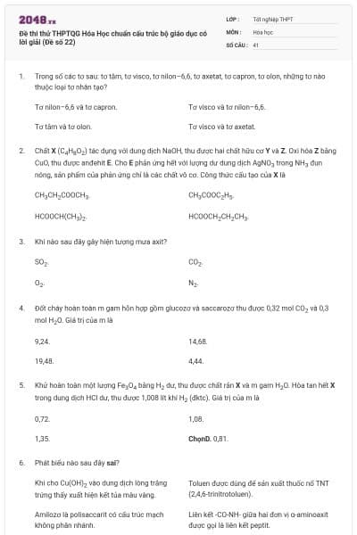 Đề thi thử THPTQG Hóa Học chuẩn cấu trúc bộ giáo dục có lời giải (Đề số 22)