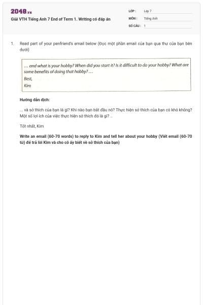 Giải VTH Tiếng Anh 7 End of Term 1. Writing có đáp án