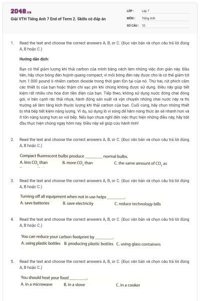 Giải VTH Tiếng Anh 7 End of Term 2. Skills có đáp án