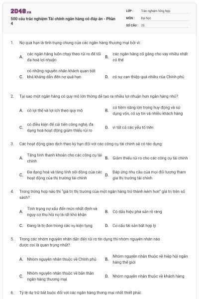 500 câu trắc nghiệm Tài chính ngân hàng có đáp án - Phần 4