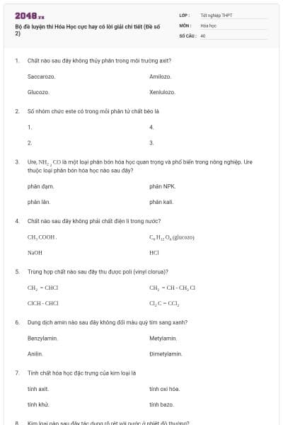 Bộ đề luyện thi Hóa Học cực hay có lời giải chi tiết (Đề số 2)