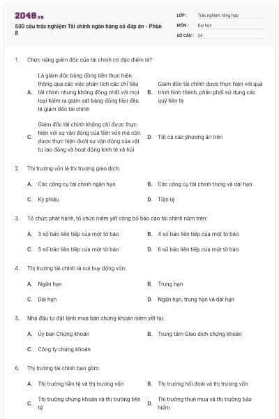 500 câu trắc nghiệm Tài chính ngân hàng có đáp án - Phần 8