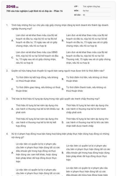 700 câu trắc nghiệm Luật Kinh tế có đáp án - Phần 16