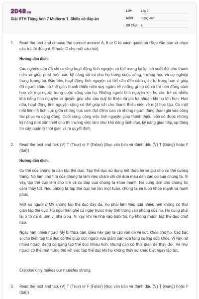 Giải VTH Tiếng Anh 7 Midterm 1. Skills có đáp án