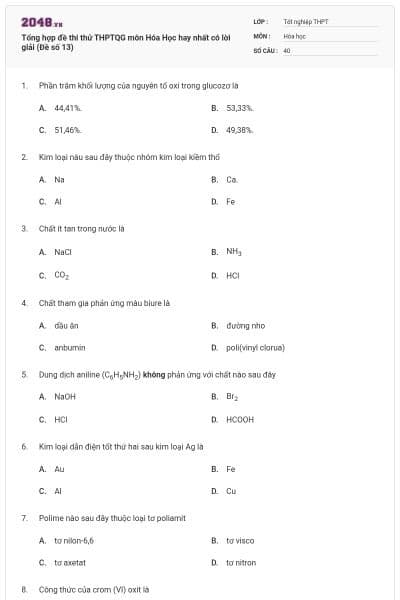 Tổng hợp đề thi thử THPTQG môn Hóa Học hay nhất có lời giải (Đề số 13)