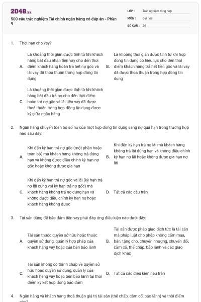 500 câu trắc nghiệm Tài chính ngân hàng có đáp án - Phần 9