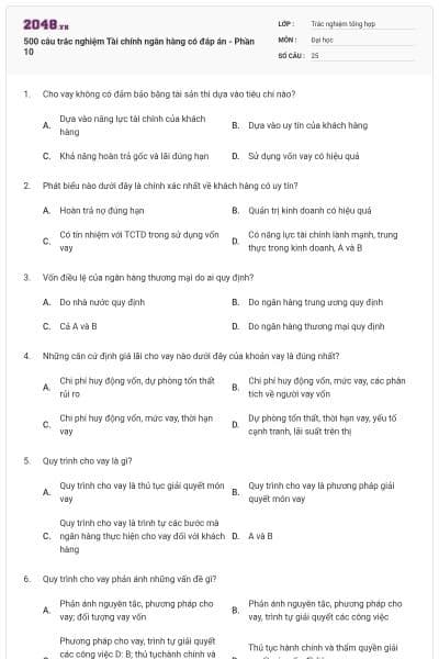500 câu trắc nghiệm Tài chính ngân hàng có đáp án - Phần 10