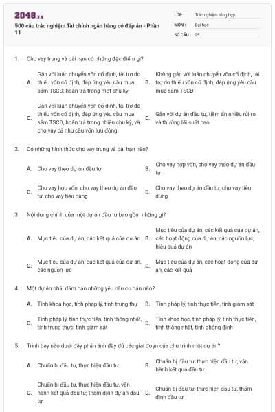 500 câu trắc nghiệm Tài chính ngân hàng có đáp án - Phần 11