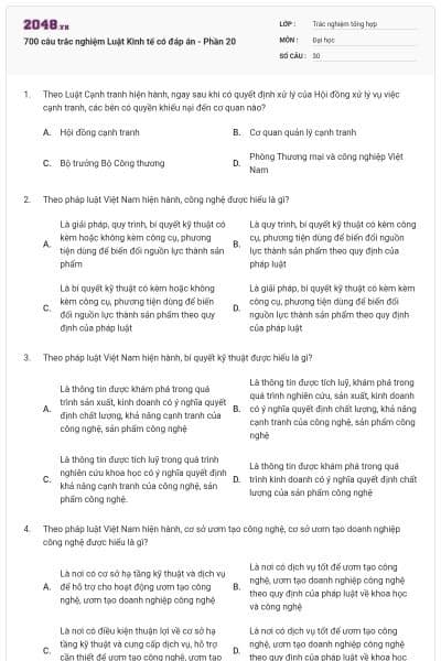 700 câu trắc nghiệm Luật Kinh tế có đáp án - Phần 20