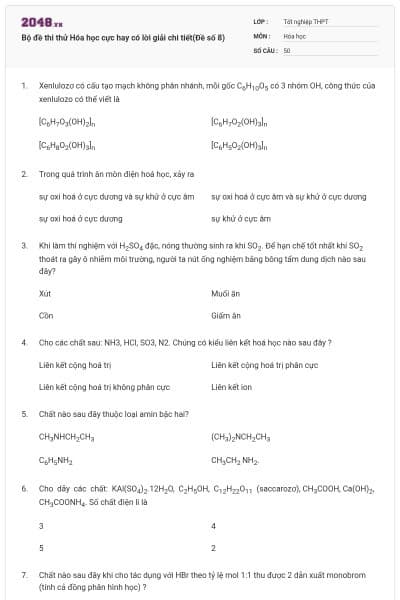 Bộ đề thi thử Hóa học cực hay có lời giải chi tiết(Đề số 8)