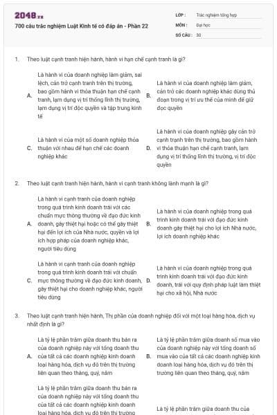 700 câu trắc nghiệm Luật Kinh tế có đáp án - Phần 22
