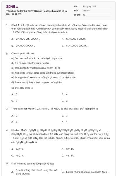 Tổng hợp đề thi thử THPTQG môn Hóa Học hay nhất có lời giải (Đề số 19)