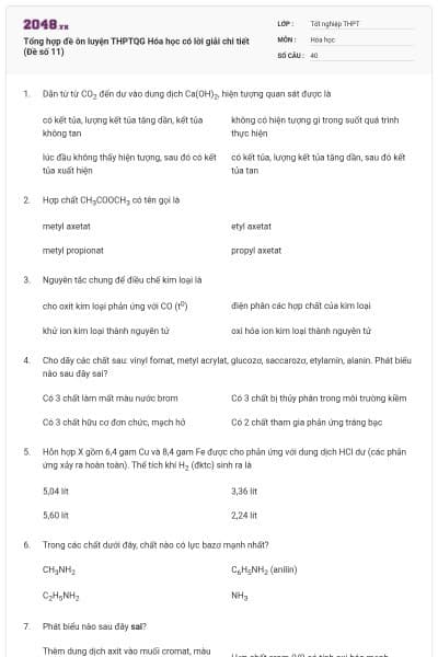 Tổng hợp đề ôn luyện THPTQG Hóa học có lời giải chi tiết (Đề số 11)