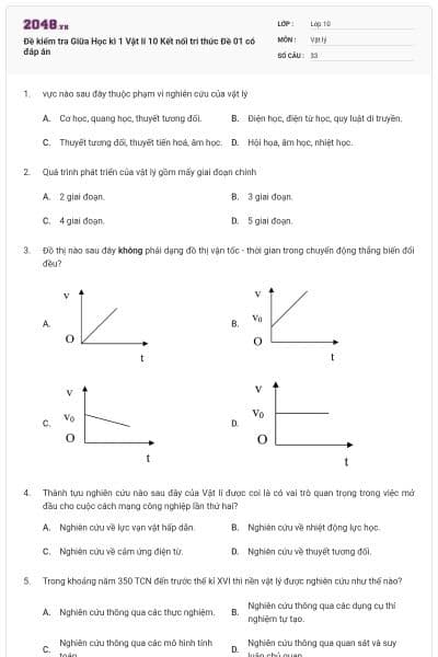 Đề kiểm tra Giữa Học kì 1 Vật lí 10 Kết nối tri thức Đề 01 có đáp án