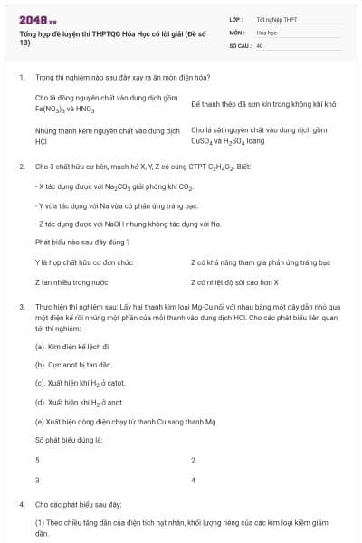 Tổng hợp đề luyện thi THPTQG Hóa Học có lời giải (Đề số 13)