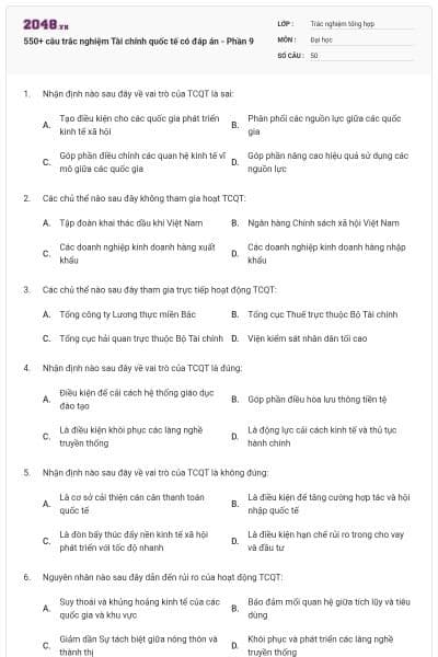 550+ câu trắc nghiệm Tài chính quốc tế có đáp án - Phần 9