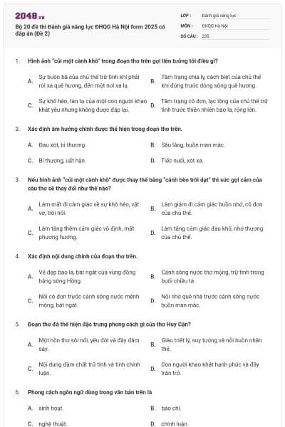 Bộ 20 đề thi Đánh giá năng lực ĐHQG Hà Nội form 2025 có đáp án (Đề 2)