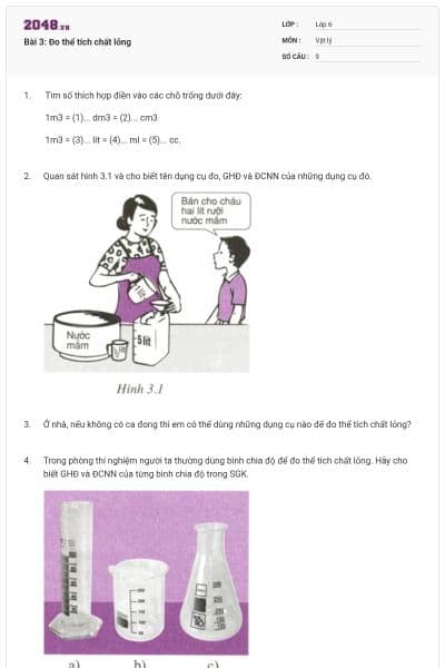 Bài 3: Đo thể tích chất lỏng