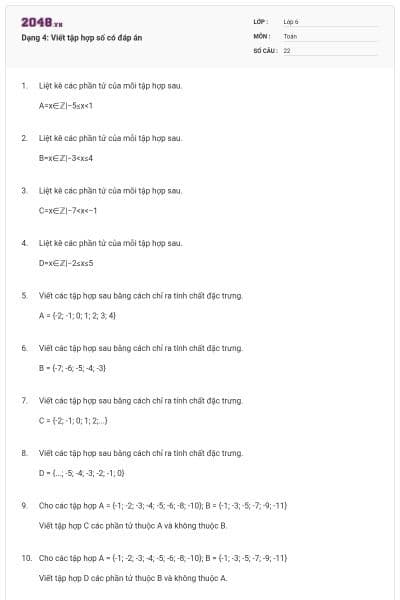 Dạng 4: Viết tập hợp số có đáp án