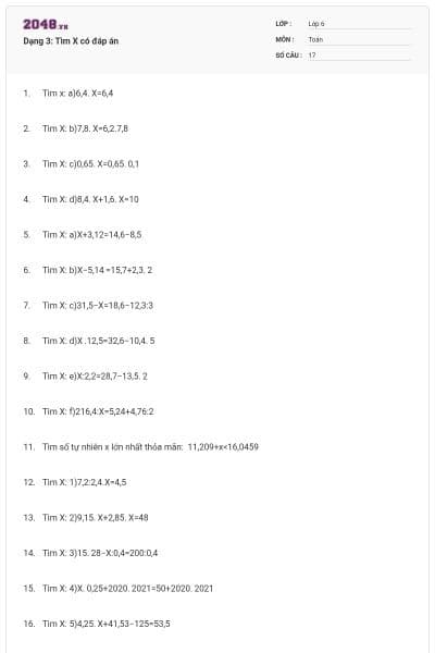 Dạng 3: Tìm X có đáp án