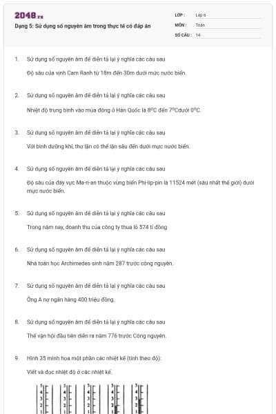 Dạng 5: Sử dụng số nguyên âm trong thực tế có đáp án