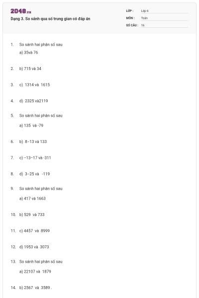 Dạng 3. So sánh qua số trung gian có đáp án