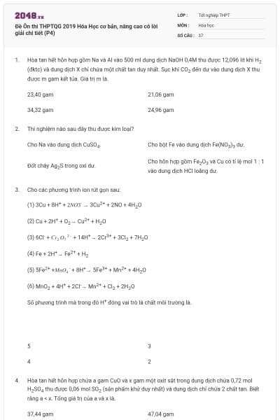 Đề Ôn thi THPTQG 2019 Hóa Học cơ bản, nâng cao có lời giải chi tiết (P4)