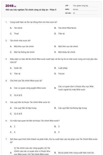 460 câu trắc nghiệm Tài chính công có đáp án - Phần 5