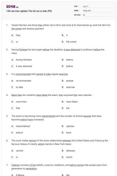 150 câu trắc nghiệm Tìm lỗi sai cơ bản (P5)