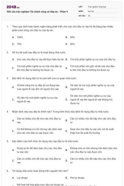 460 câu trắc nghiệm Tài chính công có đáp án - Phần 9