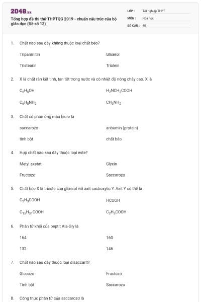 Tổng hợp đề thi thử THPTQG 2019 - chuẩn cấu trúc của bộ giáo dục (Đề số 13)