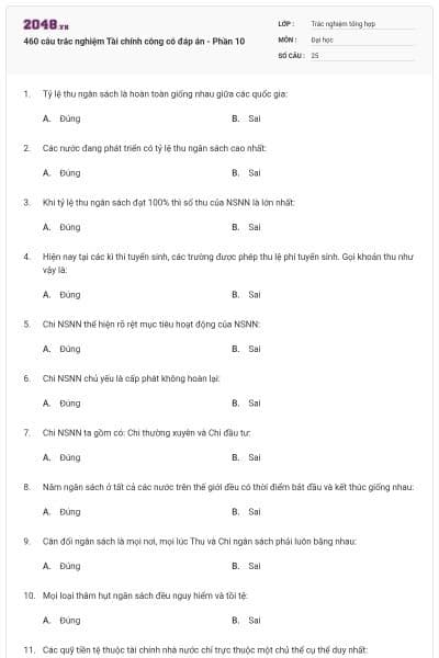 460 câu trắc nghiệm Tài chính công có đáp án - Phần 10