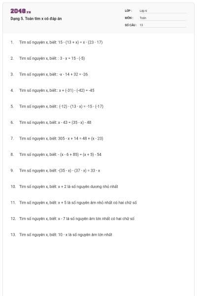 Dạng 5. Toán tìm x có đáp án