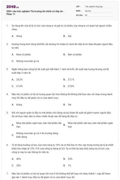 500+ câu trắc nghiệm Thị trường tài chính có đáp án - Phần 11